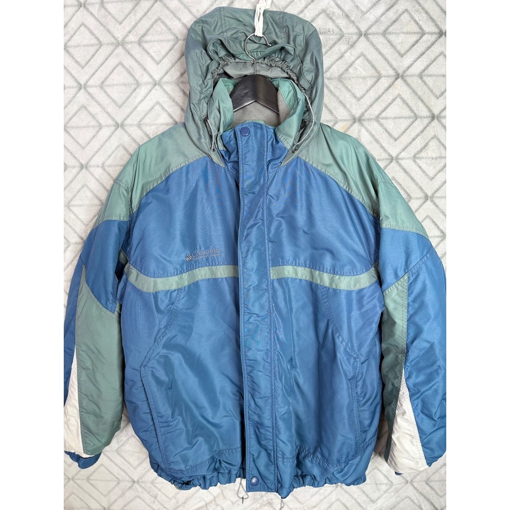 Columbia Sportswear Hooded Ski Jacket Vintage Men's XL Blue Green Fleece Lined
